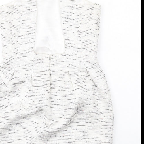 Coleen Womens White Geometric Polyester Shift Size 12 Round Neck Zip