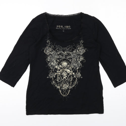 Per Una Womens Black Viscose Basic T-Shirt Size 12 Scoop Neck - Embellished