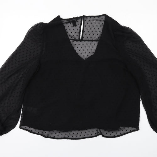 New Look Womens Black Polyester Basic Blouse Size 16 V-Neck - Floral Detail