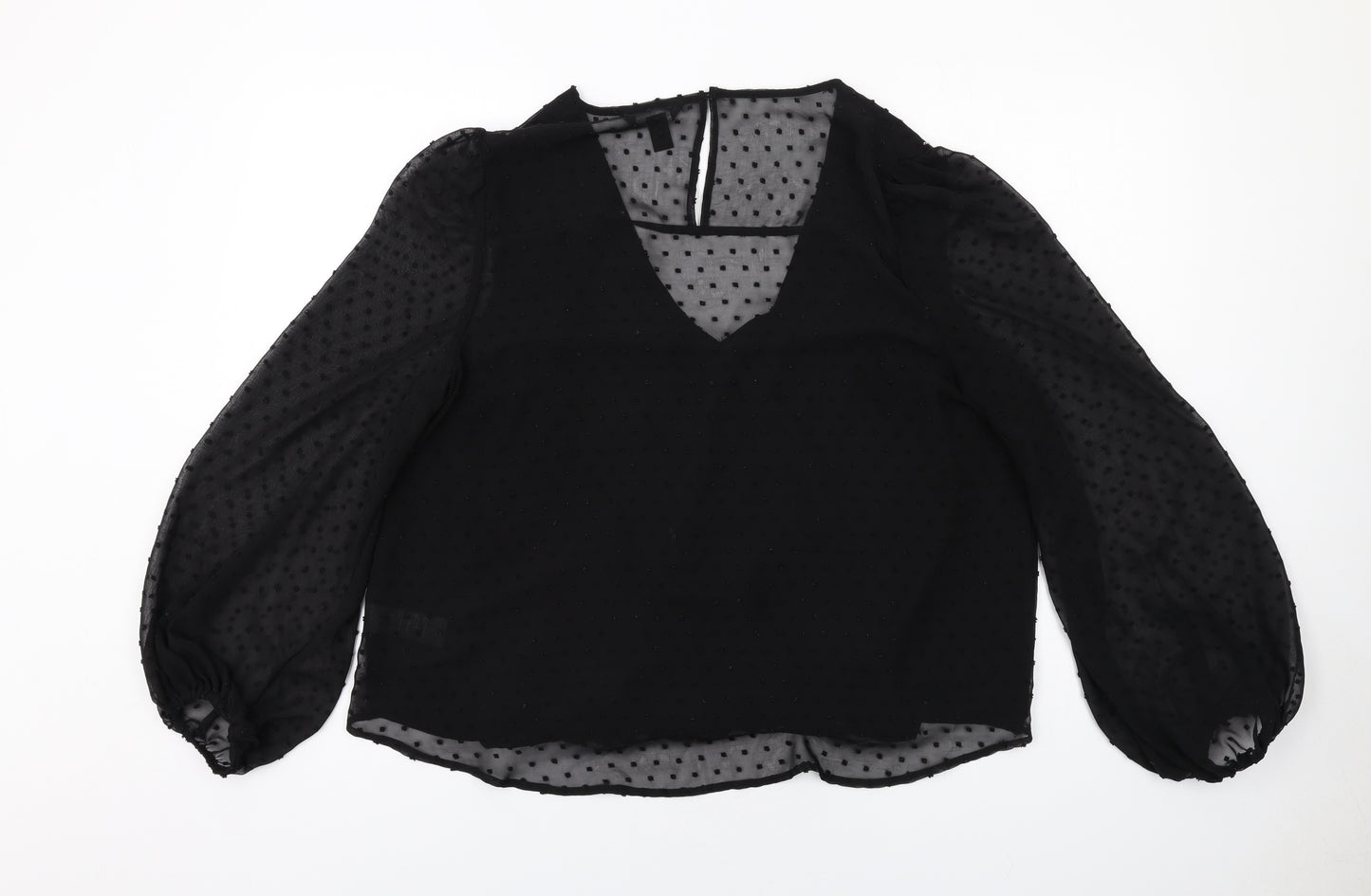New Look Womens Black Polyester Basic Blouse Size 16 V-Neck - Floral Detail