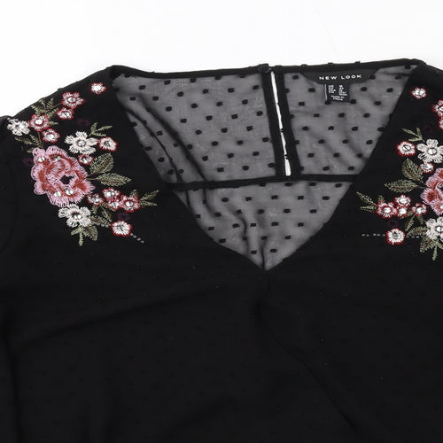 New Look Womens Black Polyester Basic Blouse Size 16 V-Neck - Floral Detail