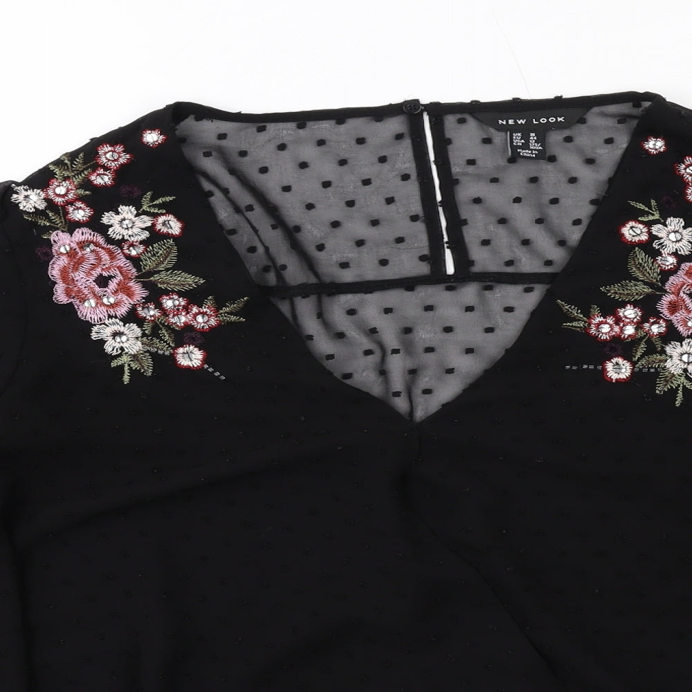 New Look Womens Black Polyester Basic Blouse Size 16 V-Neck - Floral Detail