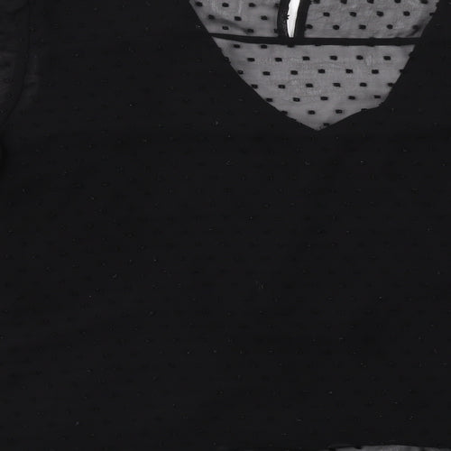 New Look Womens Black Polyester Basic Blouse Size 16 V-Neck - Floral Detail