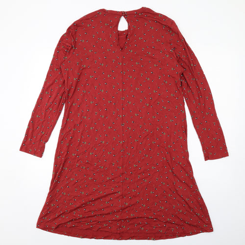 Marks and Spencer Womens Red Geometric Viscose A-Line Size 16 Round Neck Button