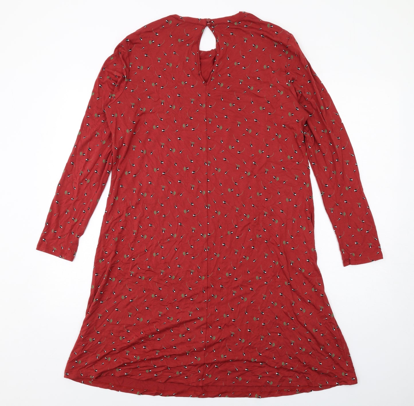 Marks and Spencer Womens Red Geometric Viscose A-Line Size 16 Round Neck Button