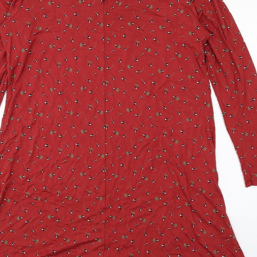 Marks and Spencer Womens Red Geometric Viscose A-Line Size 16 Round Neck Button