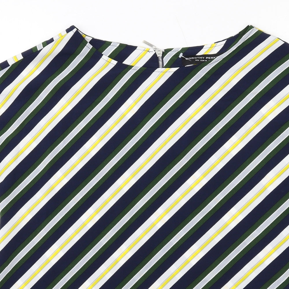 Dorothy Perkins Womens Multicoloured Striped Polyester Basic Blouse Size 10 Boat Neck