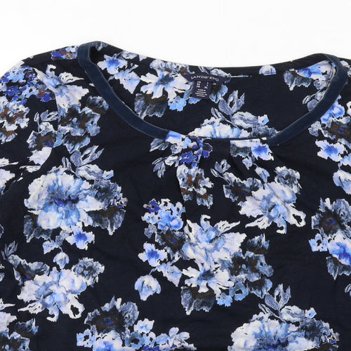 Lands' End Womens Blue Floral Cotton Basic T-Shirt Size L Round Neck