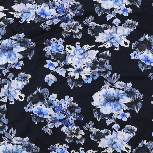 Lands' End Womens Blue Floral Cotton Basic T-Shirt Size L Round Neck