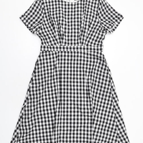 Sugarhill Womens Black Gingham Cotton A-Line Size 12 Round Neck Zip