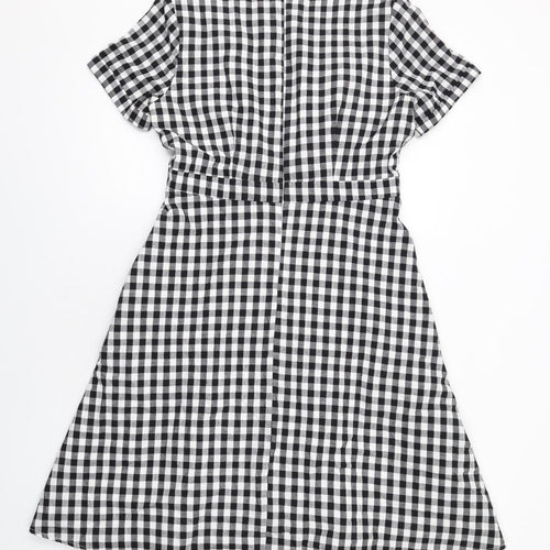 Sugarhill Womens Black Gingham Cotton A-Line Size 12 Round Neck Zip