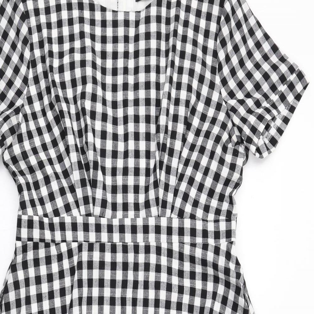 Sugarhill Womens Black Gingham Cotton A-Line Size 12 Round Neck Zip