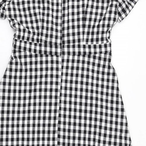 Sugarhill Womens Black Gingham Cotton A-Line Size 12 Round Neck Zip