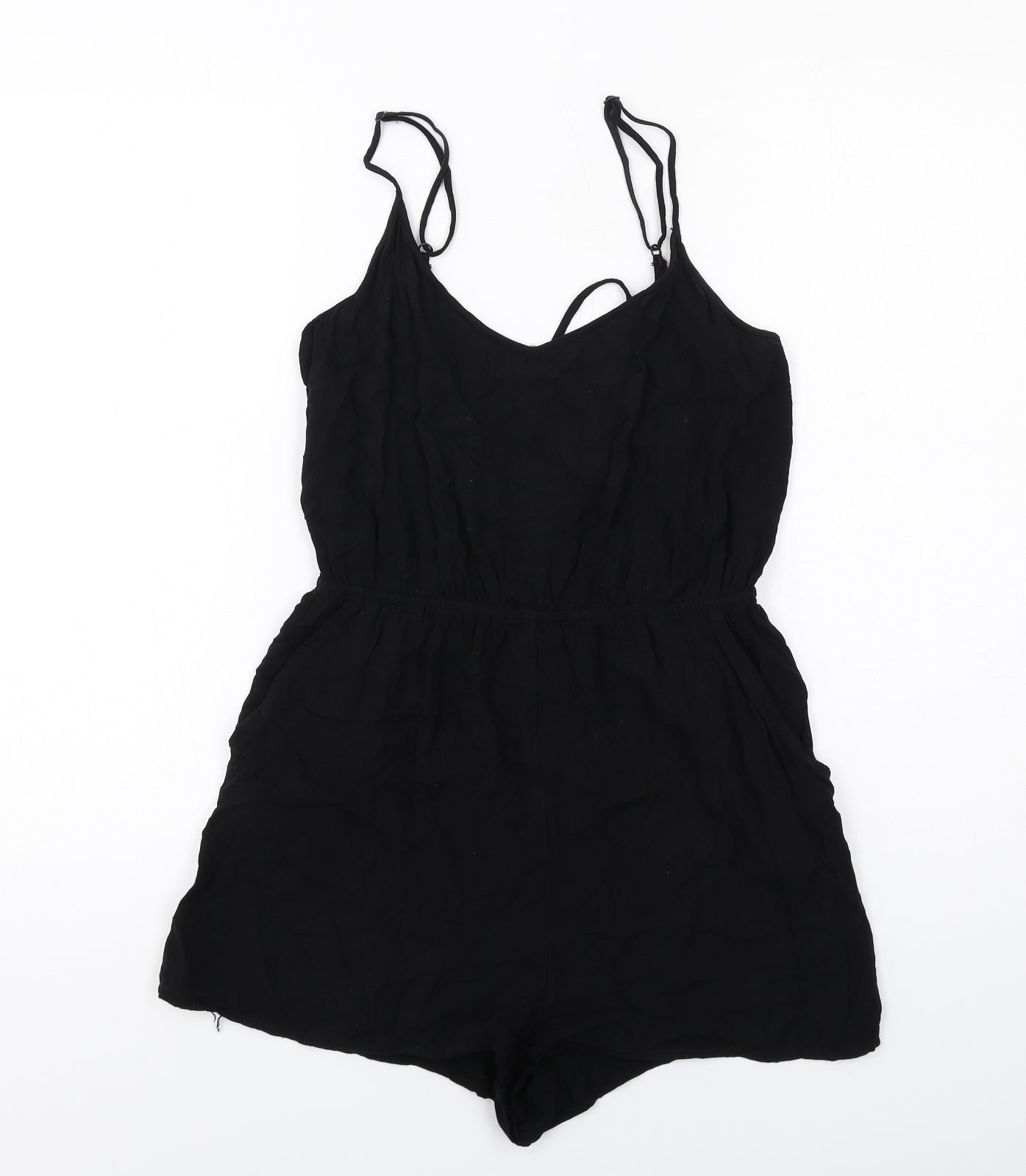 H&M Womens Black Viscose Playsuit One-Piece Size S Pullover