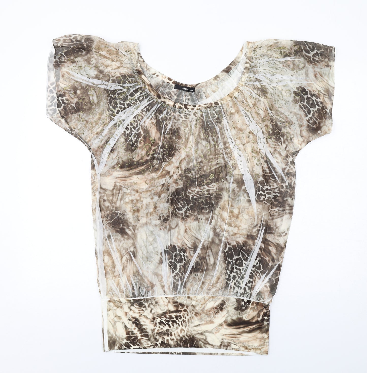 Jane Norman Womens Multicoloured Geometric Polyester Basic Blouse Size 14 Boat Neck