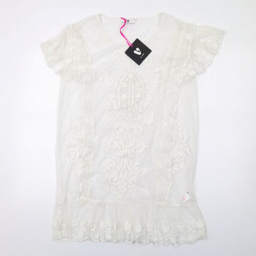 Very Womens White Polyester T-Shirt Dress Size 10 Round Neck Pullover