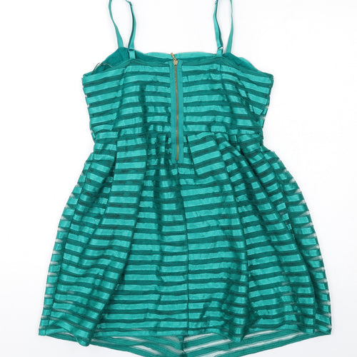 H&M Womens Green Striped Polyester Mini Size M Square Neck Zip