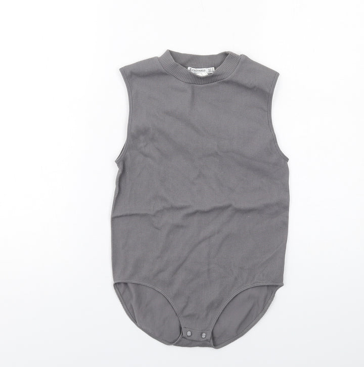 Stradivarius Womens Grey Polyamide Bodysuit One-Piece Size M Snap