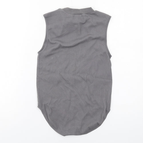 Stradivarius Womens Grey Polyamide Bodysuit One-Piece Size M Snap