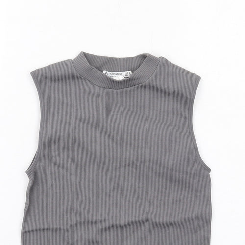 Stradivarius Womens Grey Polyamide Bodysuit One-Piece Size M Snap