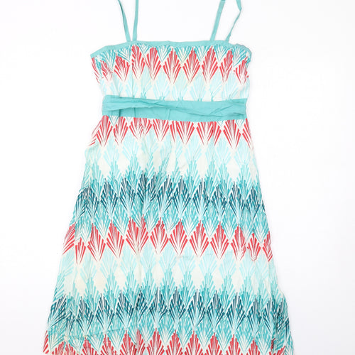 Monsoon Womens Multicoloured Geometric Cotton Slip Dress Size 12 Square Neck Zip