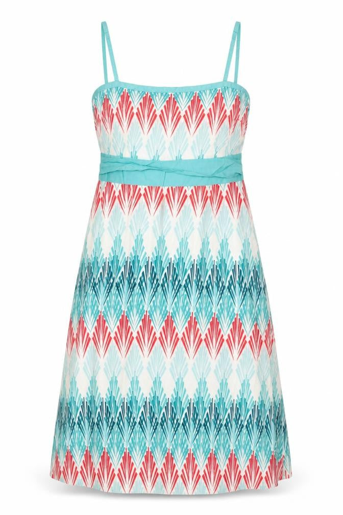 Monsoon Womens Multicoloured Geometric Cotton Slip Dress Size 12 Square Neck Zip