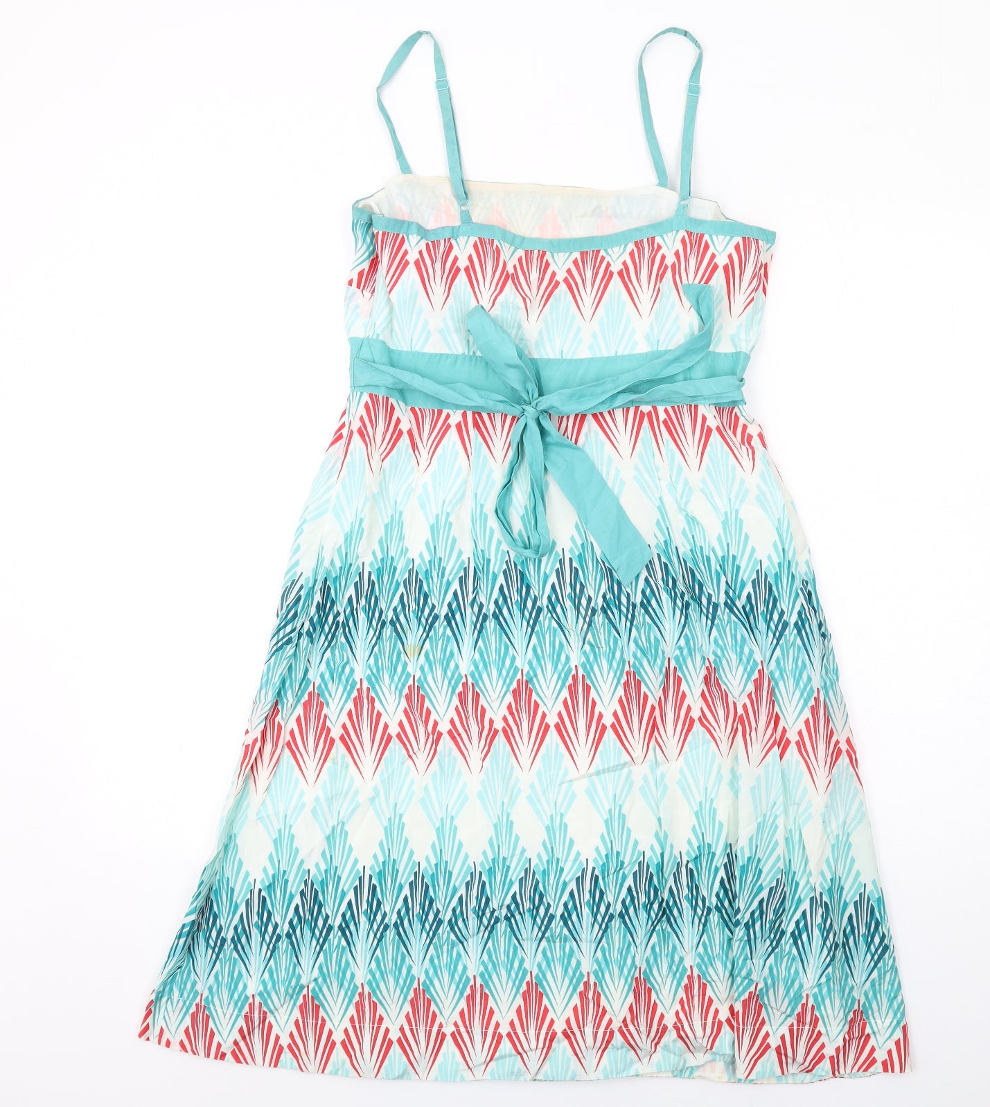 Monsoon Womens Multicoloured Geometric Cotton Slip Dress Size 12 Square Neck Zip