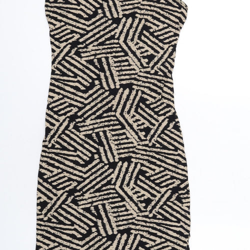 Apricot Womens Black Geometric Viscose Pencil Dress Size 12 Crew Neck Pullover