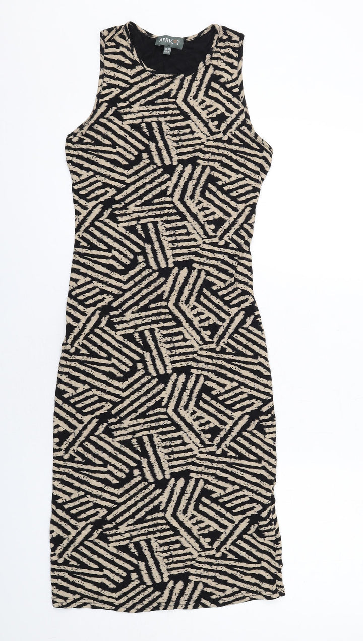 Apricot Womens Black Geometric Viscose Pencil Dress Size 12 Crew Neck Pullover