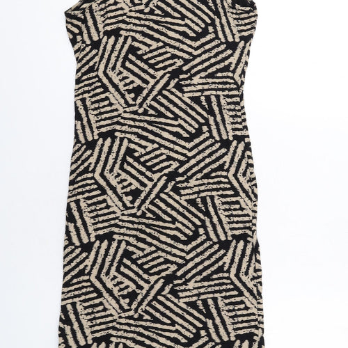 Apricot Womens Black Geometric Viscose Pencil Dress Size 12 Crew Neck Pullover