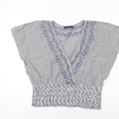 Abercrombie & Fitch Womens Blue Striped Cotton Basic Blouse Size XL V-Neck
