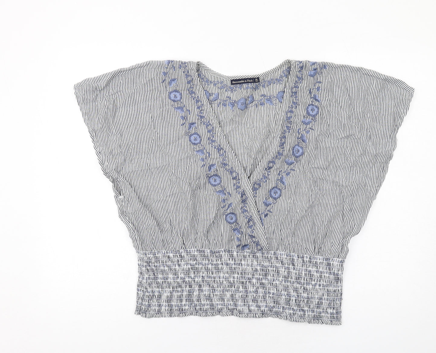 Abercrombie & Fitch Womens Blue Striped Cotton Basic Blouse Size XL V-Neck