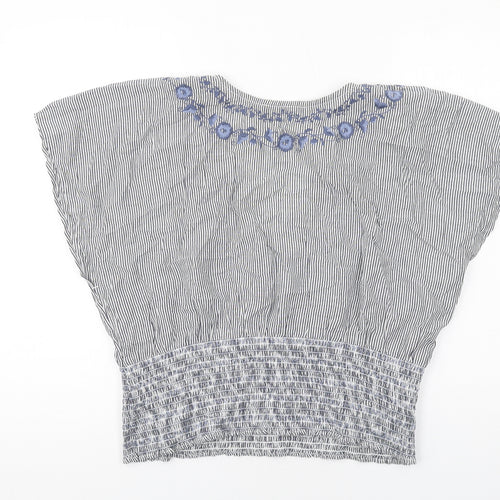 Abercrombie & Fitch Womens Blue Striped Cotton Basic Blouse Size XL V-Neck