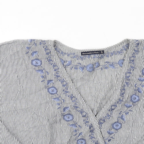 Abercrombie & Fitch Womens Blue Striped Cotton Basic Blouse Size XL V-Neck