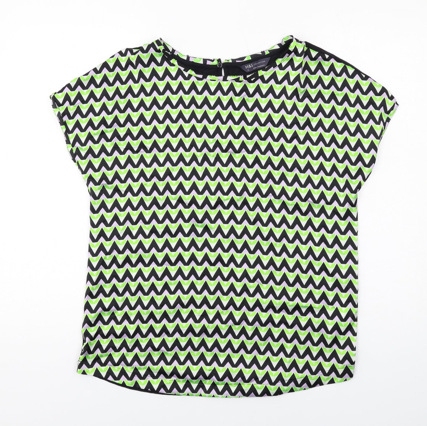 Marks and Spencer Womens Multicoloured Geometric Polyester Basic T-Shirt Size 10 Boat Neck