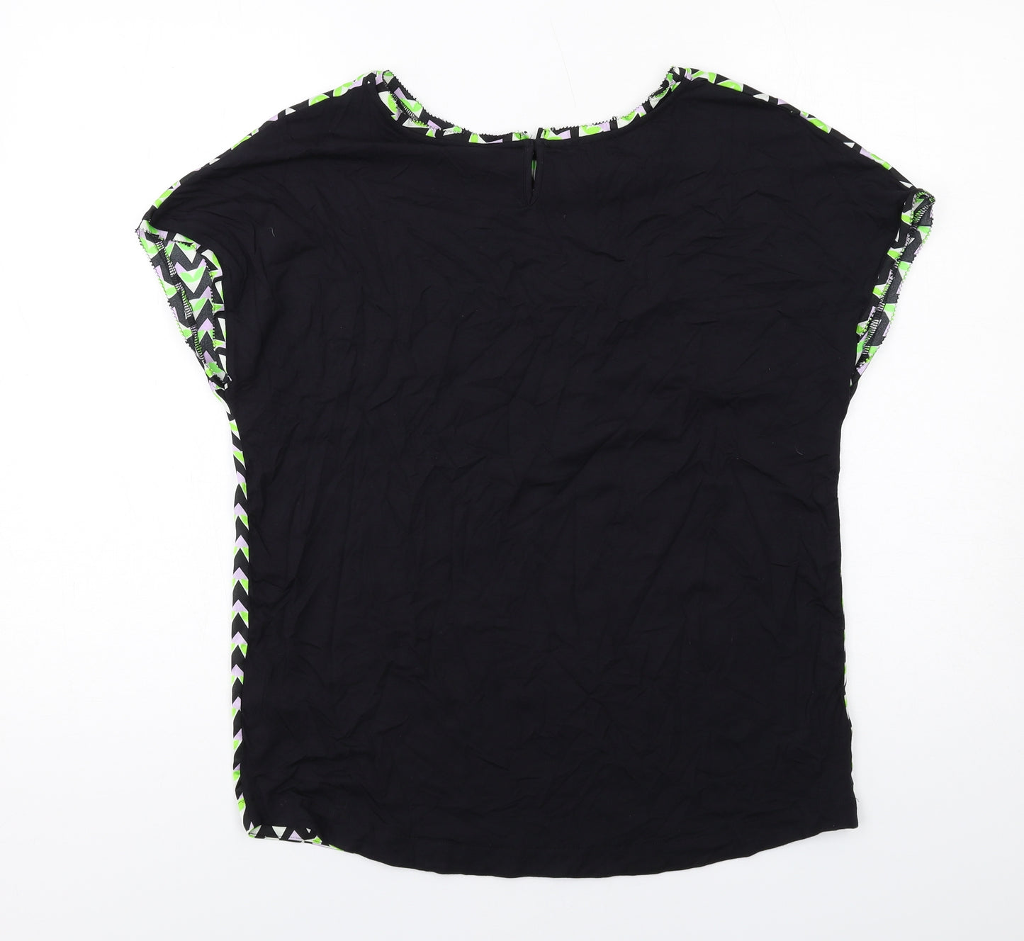 Marks and Spencer Womens Multicoloured Geometric Polyester Basic T-Shirt Size 10 Boat Neck