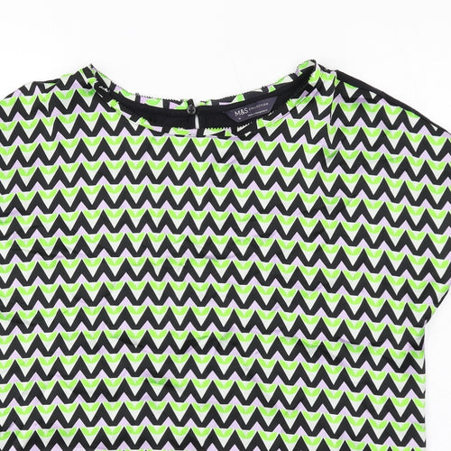 Marks and Spencer Womens Multicoloured Geometric Polyester Basic T-Shirt Size 10 Boat Neck
