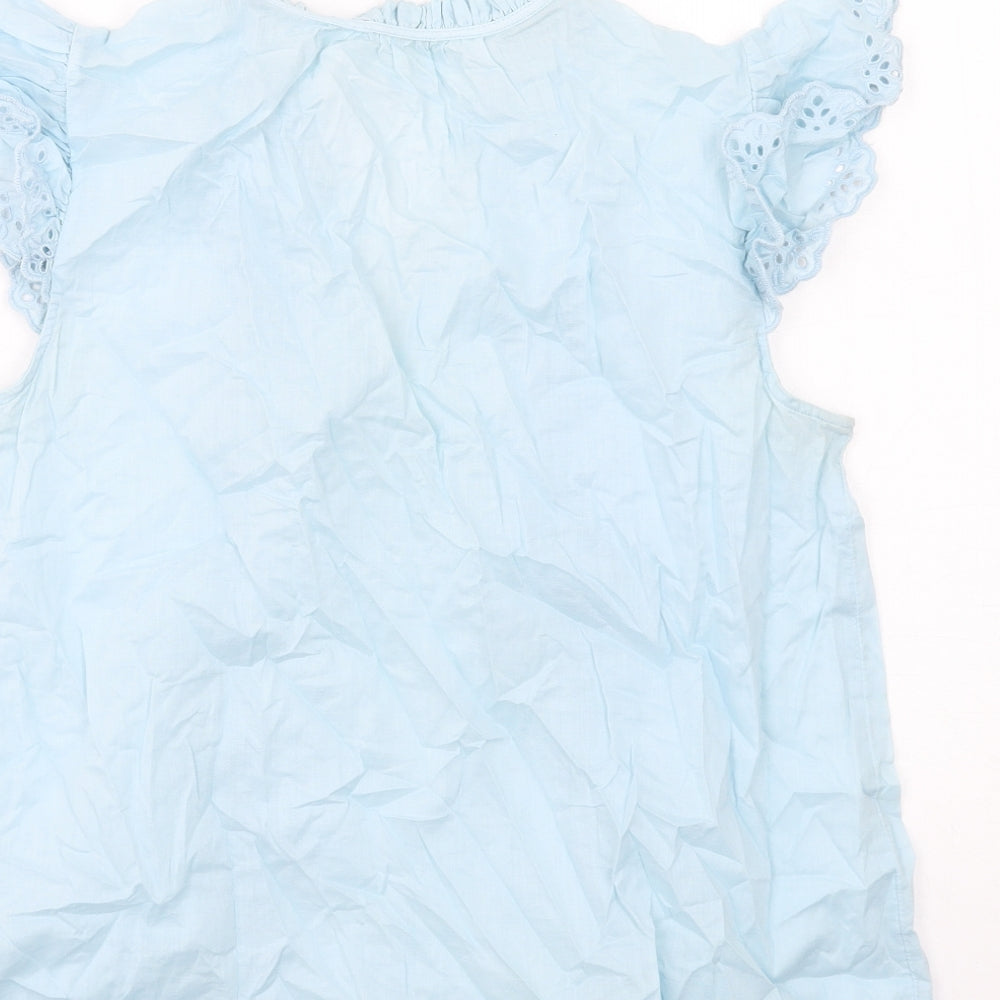 Per Una Womens Blue Cotton Basic Blouse Size 12 V-Neck - Broderie Anglaise Details