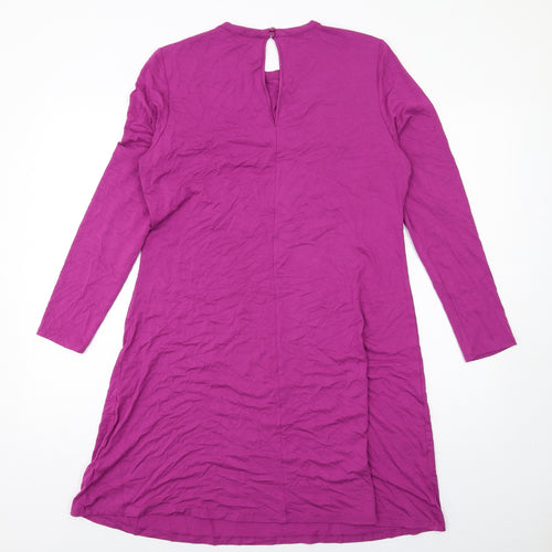 Marks and Spencer Womens Purple Viscose Jumper Dress Size 14 Crew Neck Button