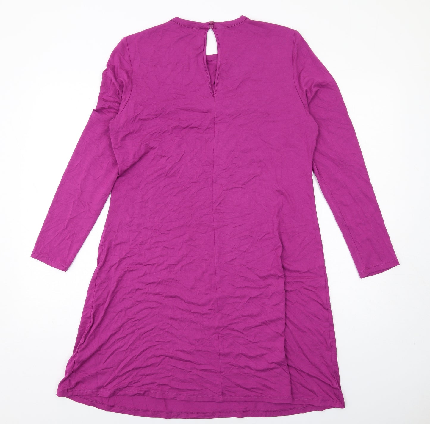 Marks and Spencer Womens Purple Viscose Jumper Dress Size 14 Crew Neck Button