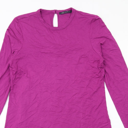 Marks and Spencer Womens Purple Viscose Jumper Dress Size 14 Crew Neck Button