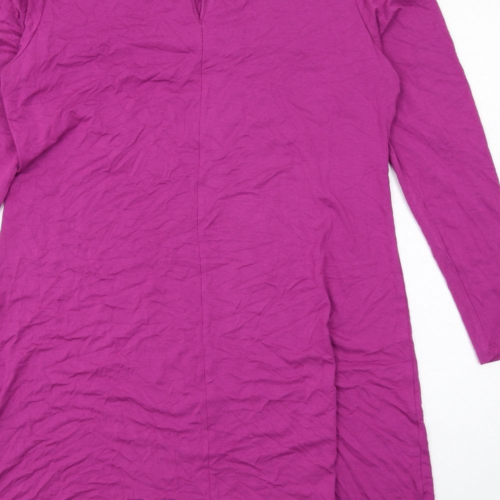 Marks and Spencer Womens Purple Viscose Jumper Dress Size 14 Crew Neck Button