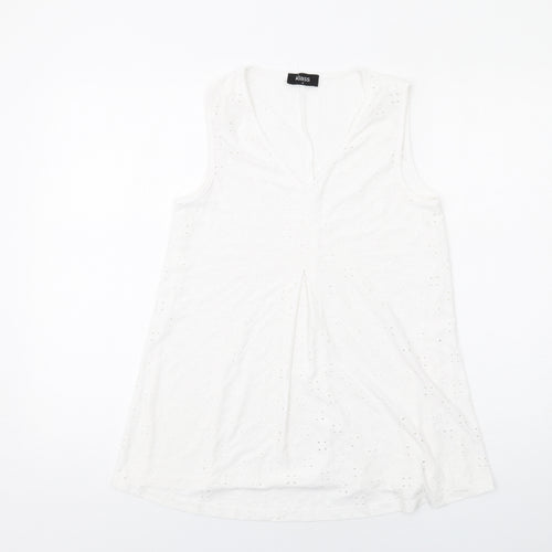 Klass Womens White Polyester Basic Tank Size S V-Neck - Broderie Anglaise Details