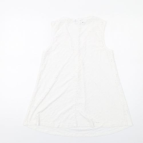 Klass Womens White Polyester Basic Tank Size S V-Neck - Broderie Anglaise Details