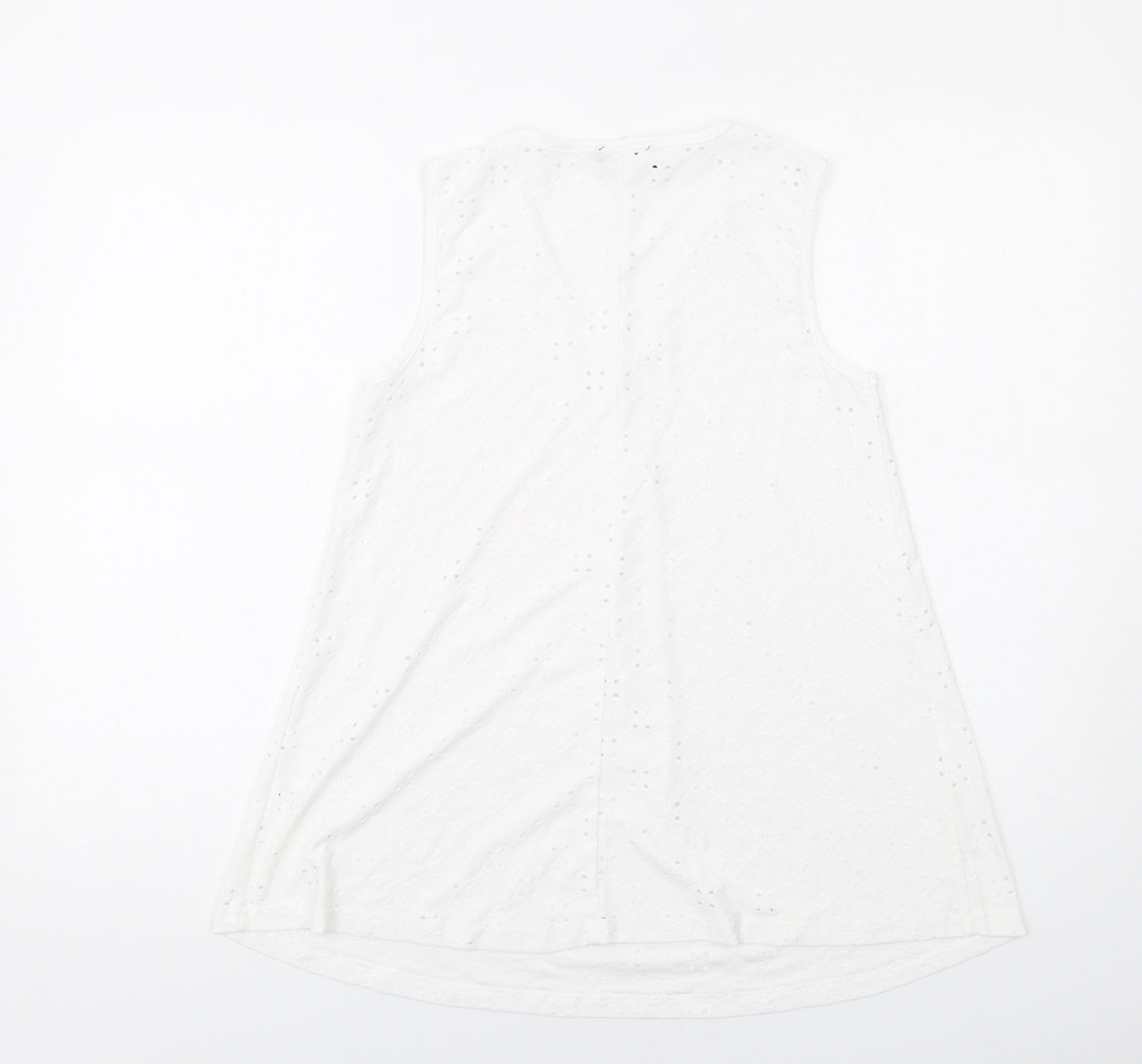 Klass Womens White Polyester Basic Tank Size S V-Neck - Broderie Anglaise Details