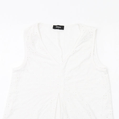 Klass Womens White Polyester Basic Tank Size S V-Neck - Broderie Anglaise Details