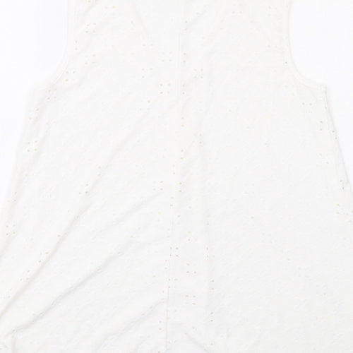 Klass Womens White Polyester Basic Tank Size S V-Neck - Broderie Anglaise Details