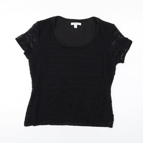 Precis Womens Black Nylon Basic T-Shirt Size M Scoop Neck