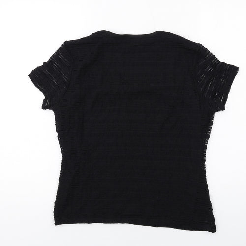 Precis Womens Black Nylon Basic T-Shirt Size M Scoop Neck