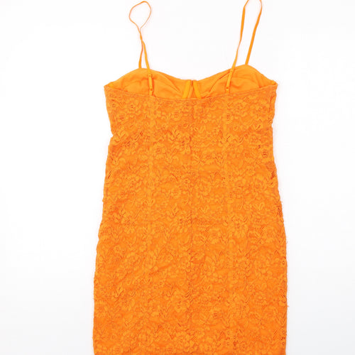 Zara Womens Orange Floral Polyester Bodycon Size L Sweetheart Zip